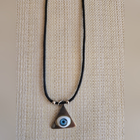 Evil Eye Necklace Pendant on Black Cord Layering Protection Lucky Unisex - Picture 1 of 8